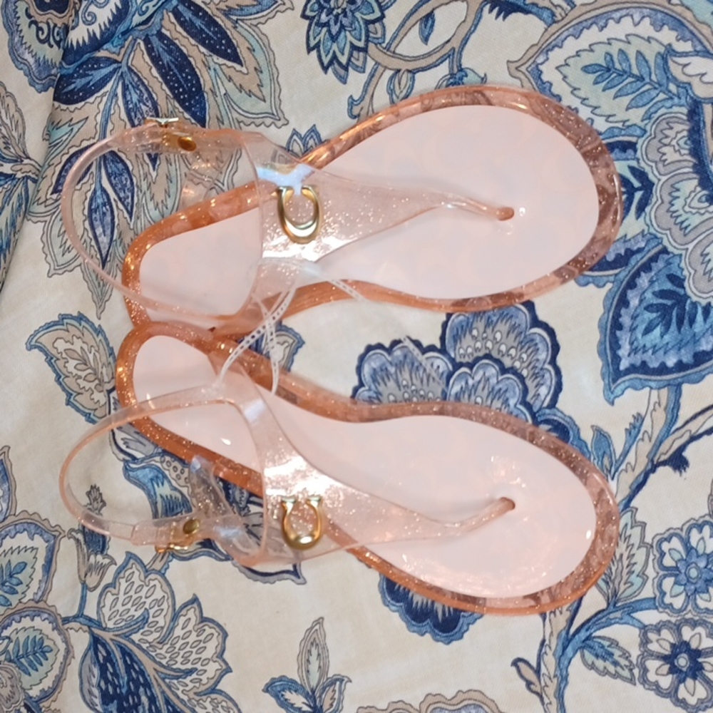 COACH Pink Sparkle Natalee Flat Toepost Sandals Size 10 NEW - Picture 3 of 12